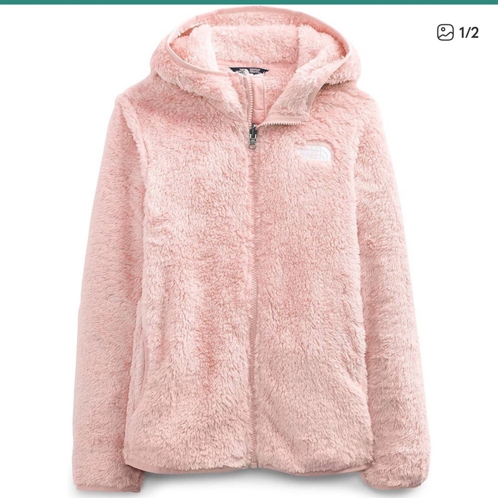 Girls Pink Fleece Hoodie Jacket L (14/16) The North Face Soft Plush - Picture 3 of 15